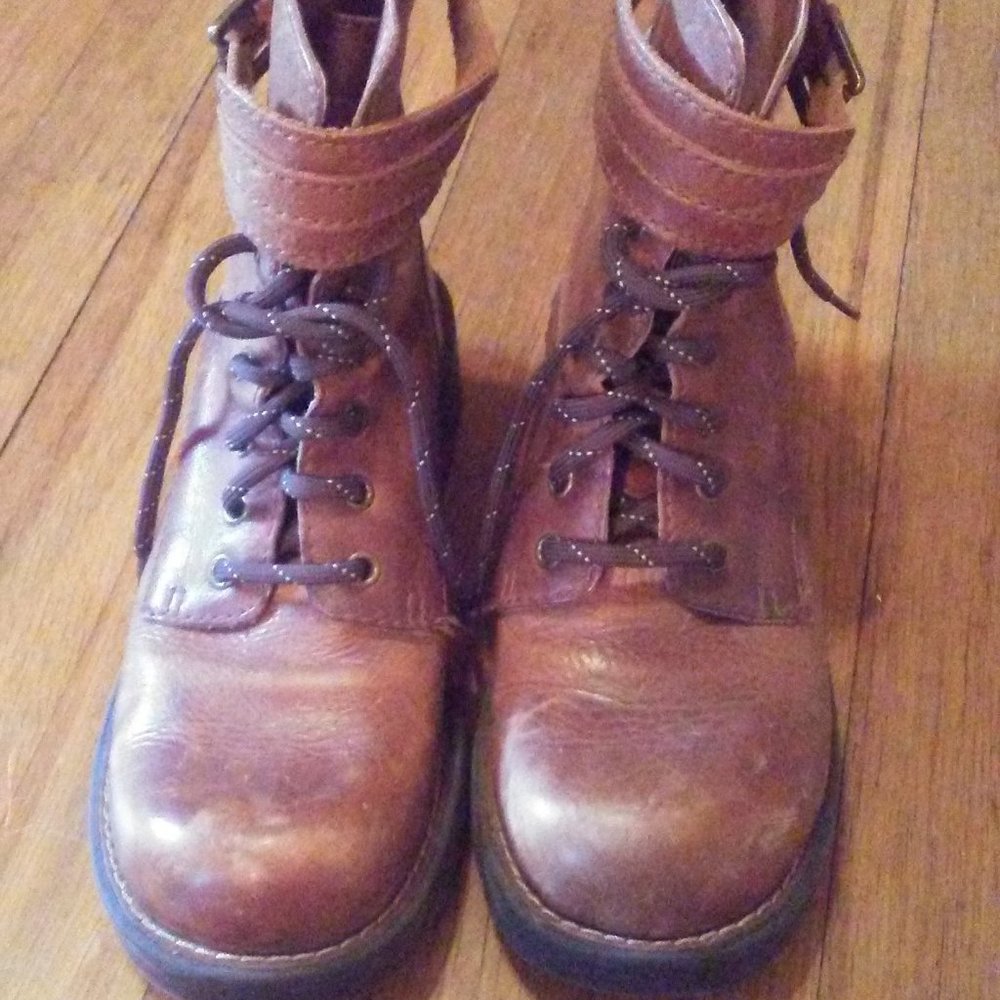 Cognac Nine West Leather Combat Boots - 7.5M